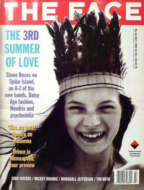 Kate Moss on the cover of The Face magazine, The Third Summer of Love, photographed by Corinne Day, 1990