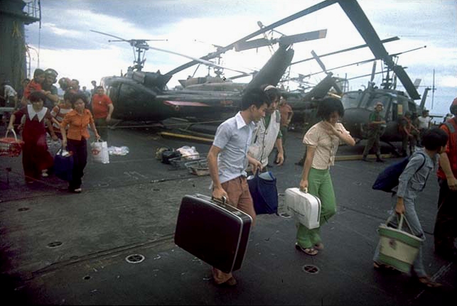 South Vietnamese refugees aboard a US Navy ship during the evacuation of Saigon, April 1975