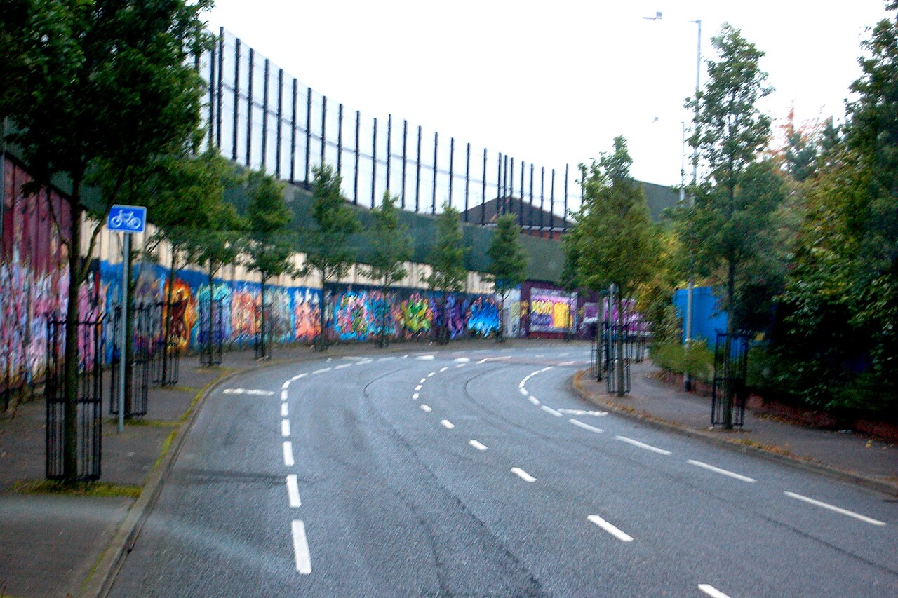 Peace wall along Cupar Way, Belfast, Northern Ireland