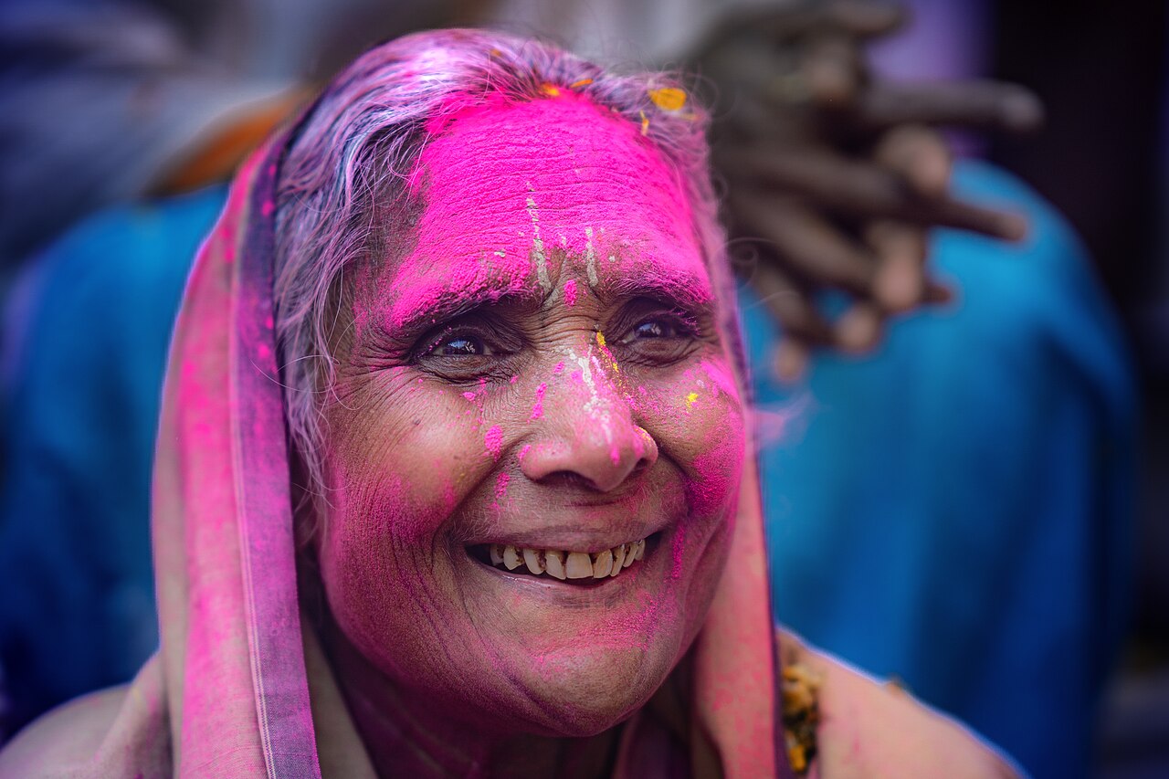 Widow of Vrindavan during Holi festival, India