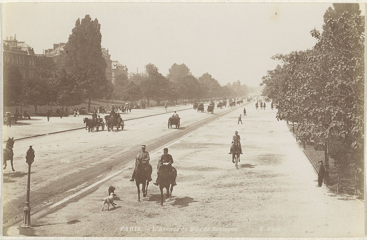 Avenue du Bois de Boulogne with riders and carriages, Paris, Belle Epoque era
