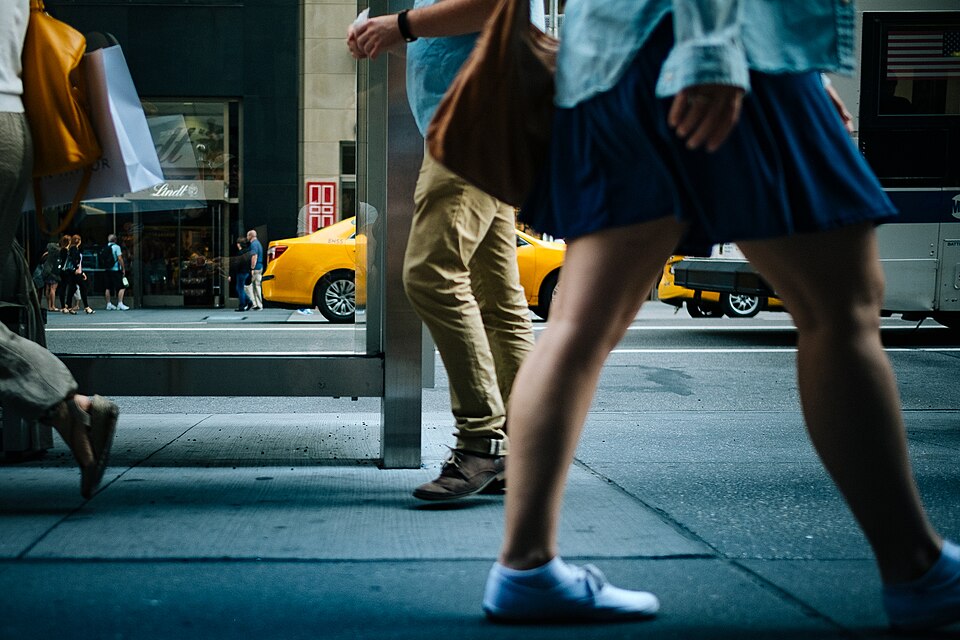 Pedestrians feet walking on Fifth Avenue, New York City