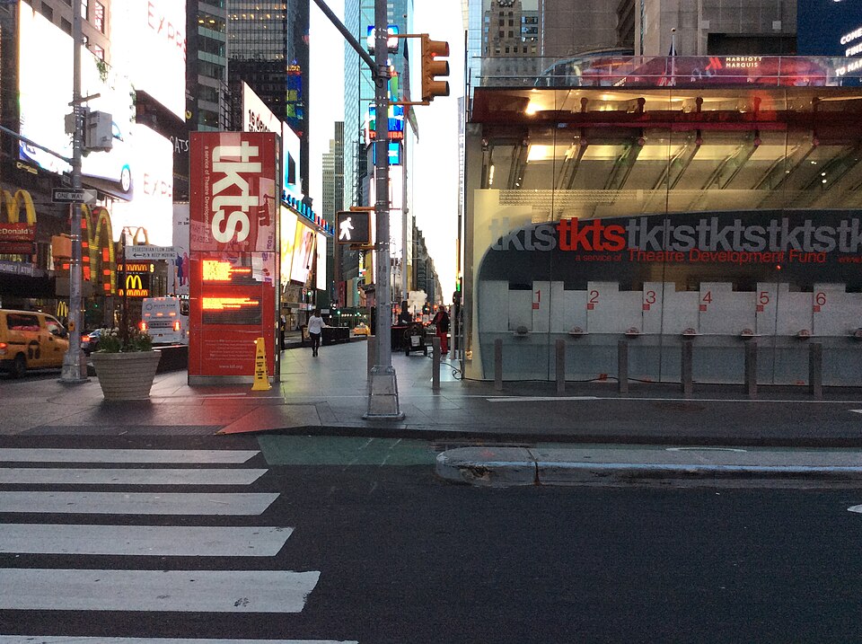 Pedestrians and street scene at Times Square, Manhattan