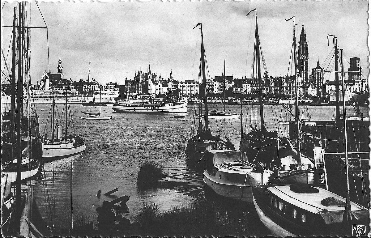 Antwerp skyline viewed from the left bank of the Scheldt, 1930s