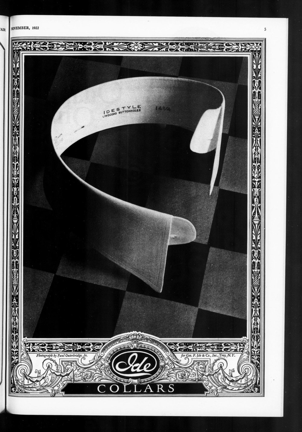 Ide Collar advertisement by Paul Outerbridge, published in Vanity Fair, November 1922