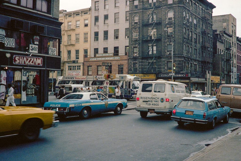 Street scene at St. Marks Place and Second Avenue in the East Village, New York City, September 1979