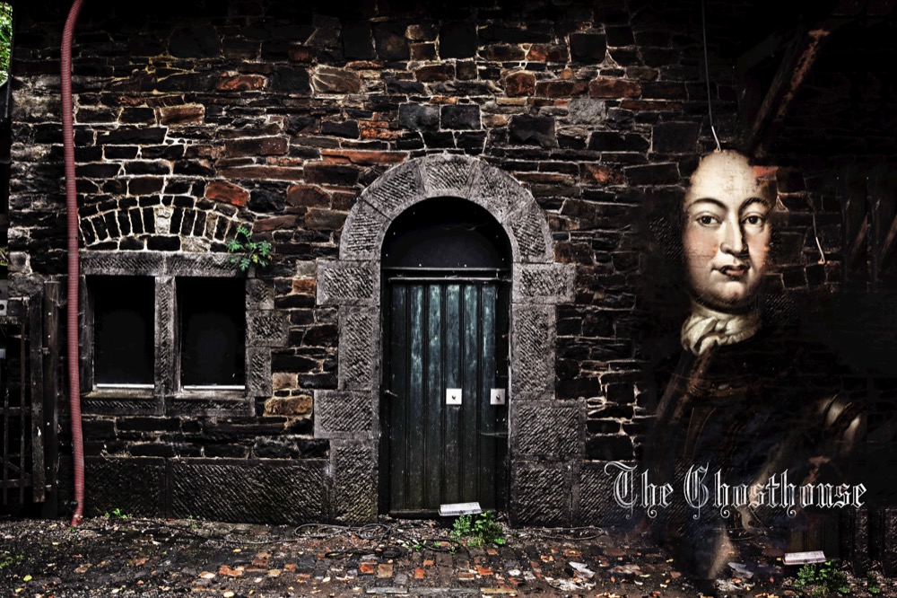 Experimental ghost house photograph with spectral figure, evoking Meatyard's surreal interiors