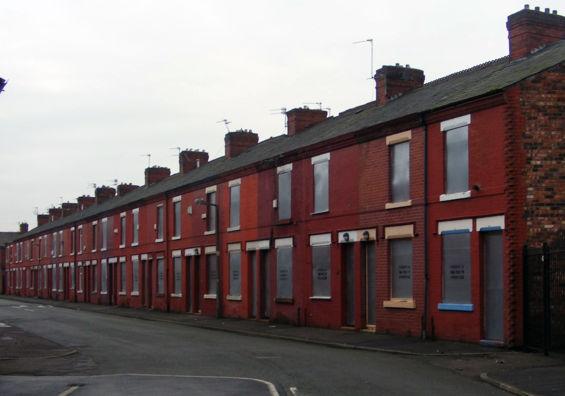Boarded-up terraced houses on Thursfield Street, Salford