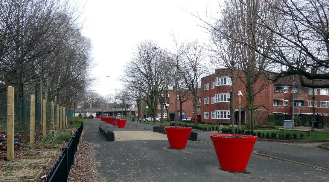 Hulme Street in Manchester showing urban landscape