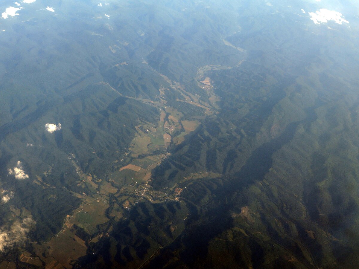 Rural landscape near Mill Creek and Huttonsville, West Virginia — the kind of Appalachian terrain Lipper documented in her trip series