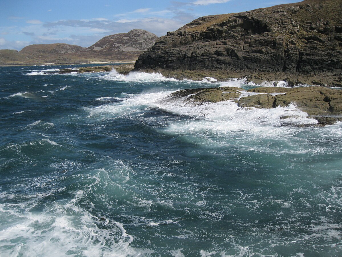 Rough seas at Point of Ardnamurchan, the most westerly point of mainland Britain, Scotland