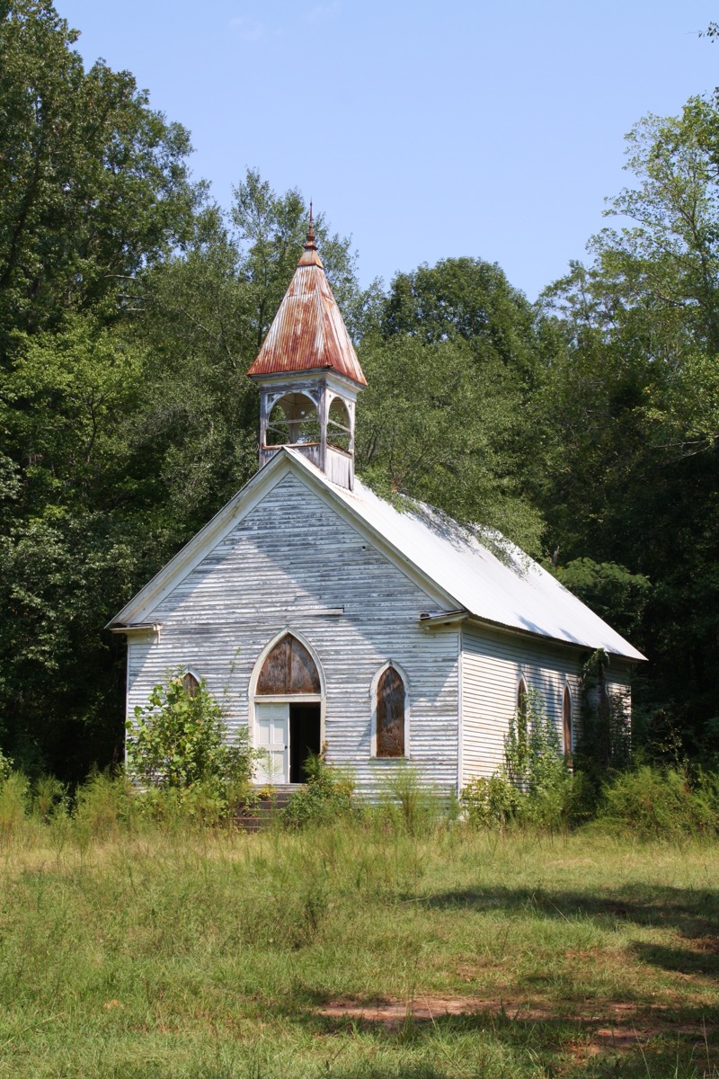 Abandoned Gothic Revival church in Sumter County, Alabama